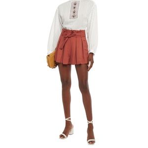 SANDRO Eddi belted pleated slub twill shorts